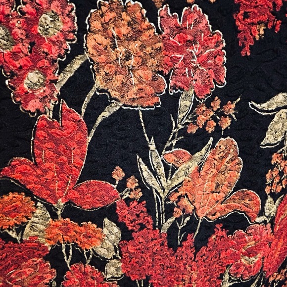 Coldwater Creek Floral Jacket Medium Orange Metallic Gold Fall Colors Open Front - Picture 4 of 6